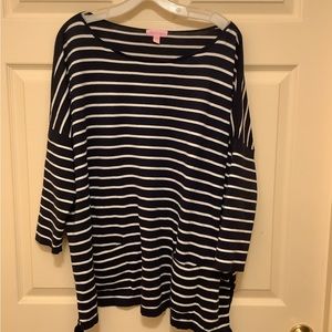 Lilly Pulitzer ‘Elba’ Striped Navy/White Sweater w/Tassels. Oversized X-Large